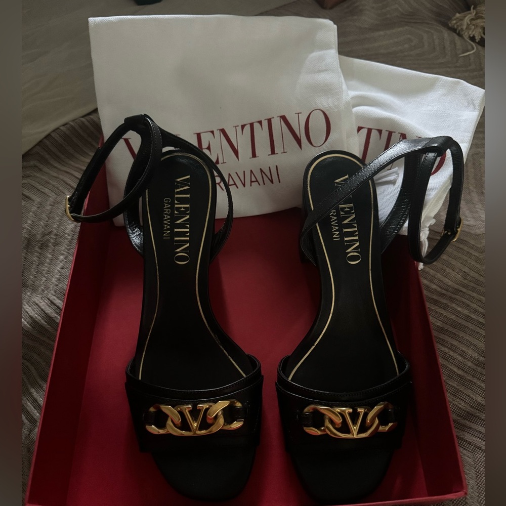 Valentino Garavani Vlogo Black Chain Ankle Strap Sandal